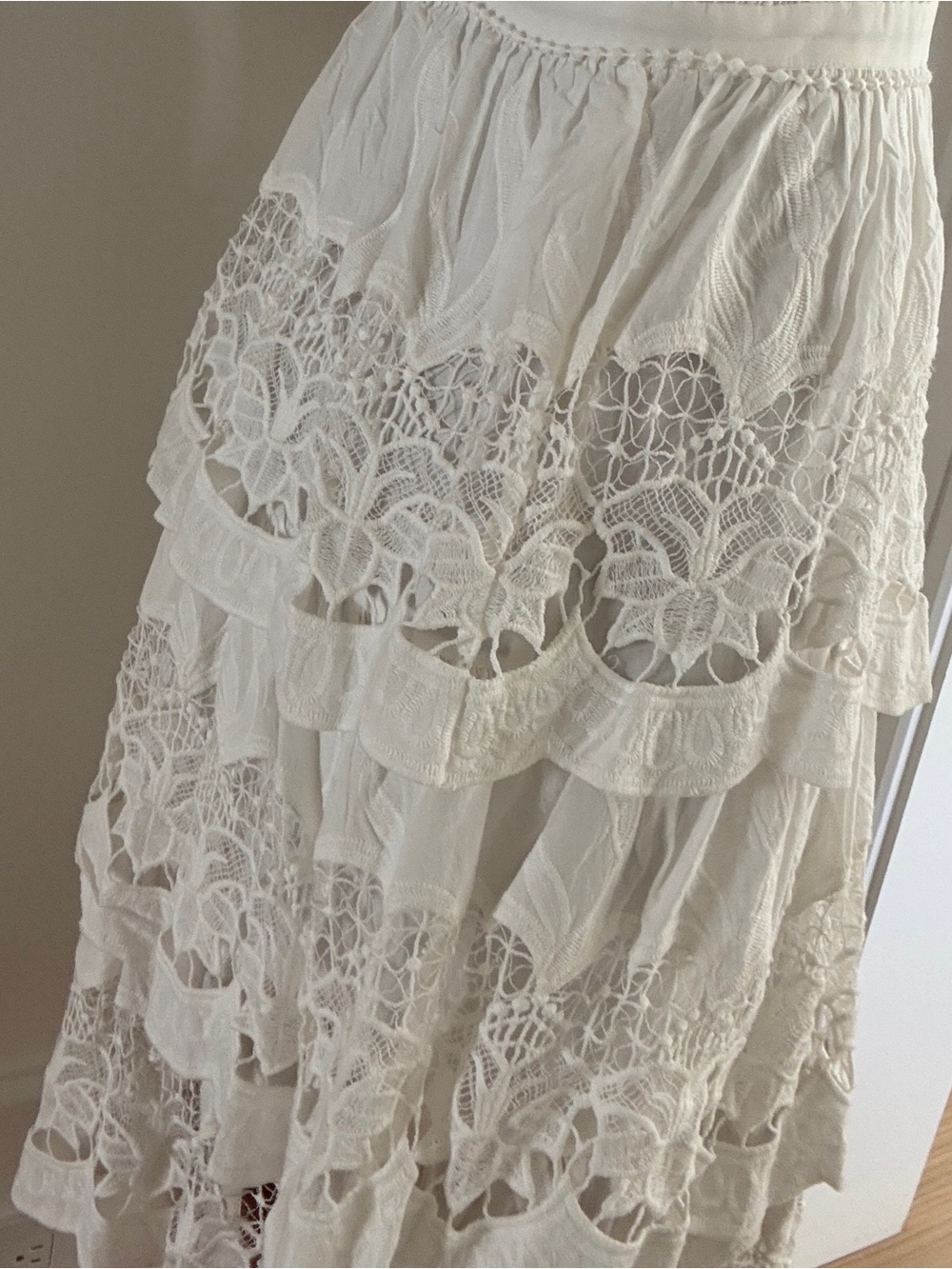 FARM Rio Cream Tiered Lace Midi Dress - Picture 2 of 7